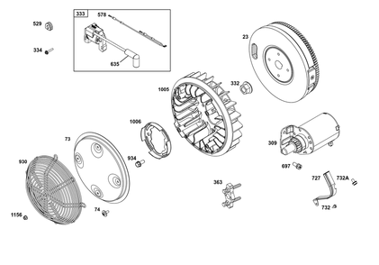 Flywheel, Ignition, And Starter Group Diagram and Parts List for 356777-0154-G1 200000 - 399999 Briggs and Stratton Engine
